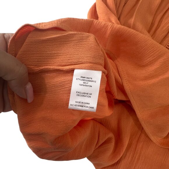 Daniel Rainn Women SZ M Orange Boho Peasant Top Embroidered Front & Tie Neck - Picture 9 of 15